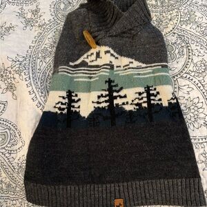 Cozy Gray and Green Dog Winter Sweater with Scenic Design
